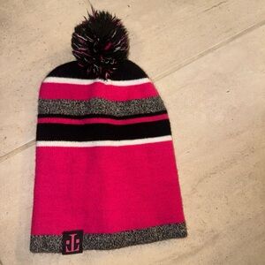 T-Mobile Tuesday Black Pink Stripes Winter Beanie Hat With Pom Pom New U8.5